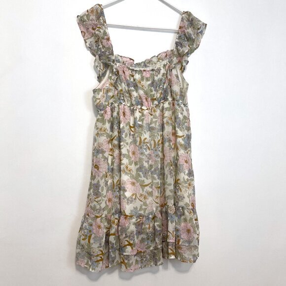 BLU PEPPER May Flowers Ruffled Dress Cream Ivory Etc Floral Cottagecore Babydoll - Picture 12 of 16
